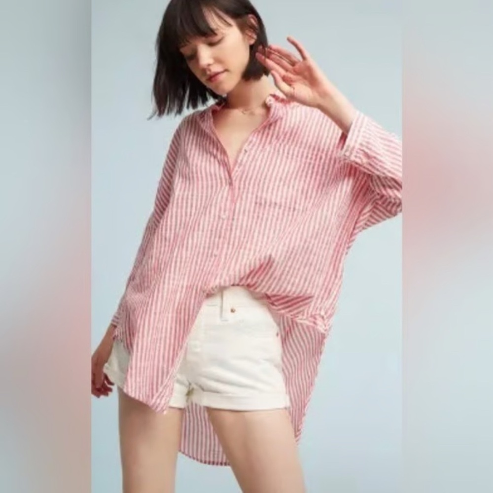 Anthropologie Holding Horses Monroe Oversized Red Striped Button Down Shirt